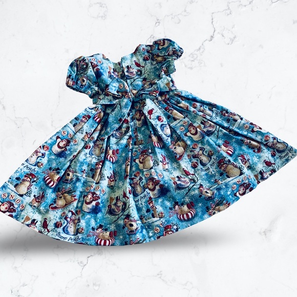 Miss Smarty Pants New Hand Crafted Blue Holiday Glittery Snowman Dress Size 2T. - Picture 2 of 4